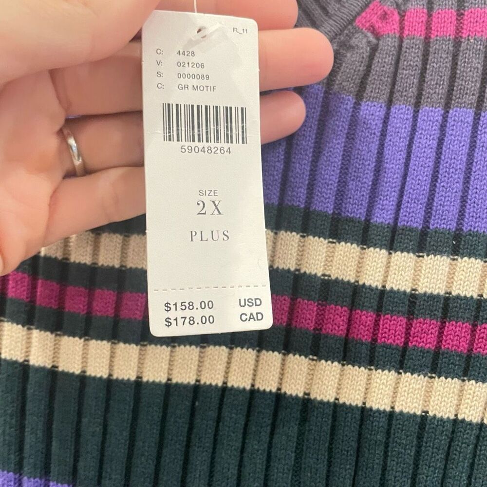 NWT Anthropologie Dolan Anne Ribbed Purple Striped Mock Neck Midi Dress 2X Work - Picture 7 of 10